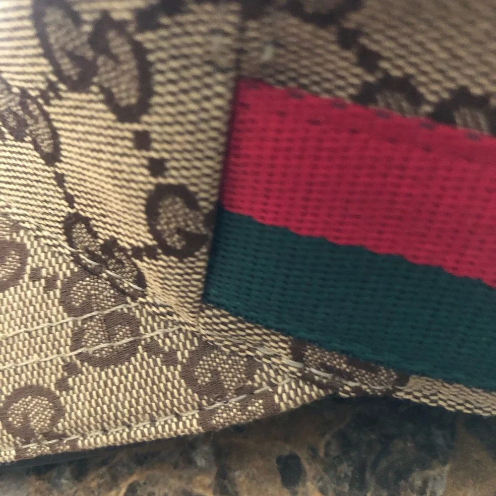 Gucci Beige GG Canvas Baseball Cap with Red & Green Accent